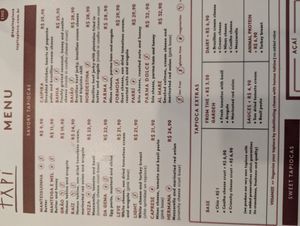 English menu at Tapí Tapioca - Botafogo in Rio De Janeiro