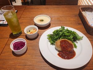 Patty lunch set. Rice missing from photo. at Vegan Eat Tokyo in Tokyo