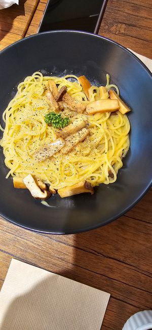 Spaghetti carbonara at Vegan Eat Tokyo in Tokyo