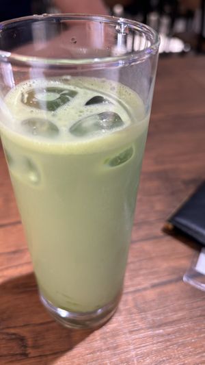 Iced soy latte with mulberry leaf  at Vegan Eat Tokyo in Tokyo