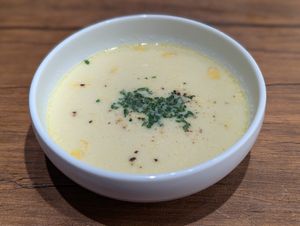 Corn soup at Vegan Eat Tokyo in Tokyo