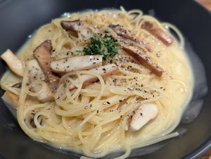Cheesy carbonara at Vegan Eat Tokyo in Tokyo
