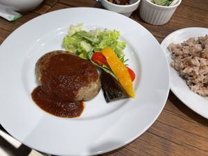 Vegan steak and brown ricee  at Vegan Eat Tokyo in Tokyo