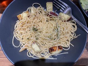 Anglii e olio with Japanese sweet potatoes   at Vegan Eat Tokyo in Tokyo