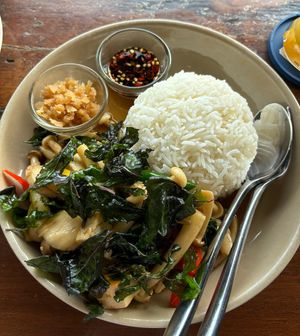Mushrooms, Tofu with rice   at NAAM 1608 in Bangkok