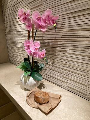 Take home bagel (in my lobby) at Grabstein's Bagels - W 22nd in New York City