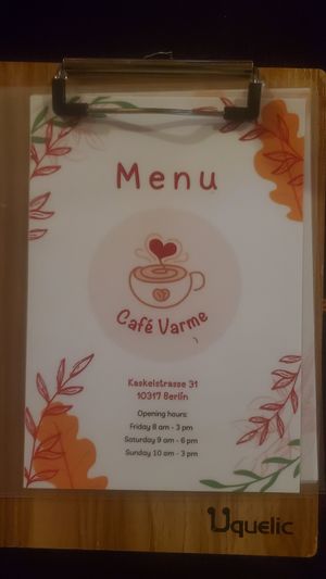 Menu at Café Varme in Berlin