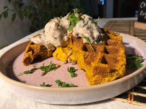Savoury Waffle Mushroom at Café Varme in Berlin