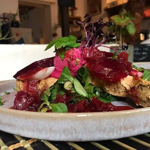 Beetroot & Almond Mozzarella Waffle at Café Varme in Berlin