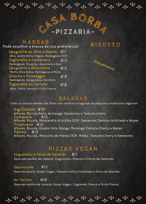 Menu at Pizaria Borba in Azeitao