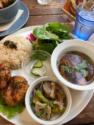 brown rice plate at Alaska Zwei in Tokyo