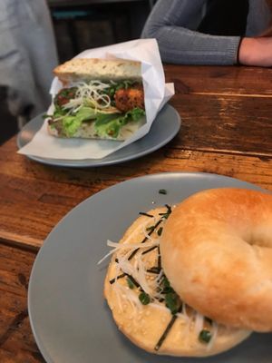 Delicious miso bagel and tofu katsu sandwich at Alaska Zwei in Tokyo