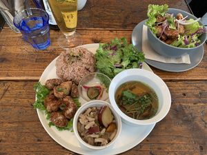 Soy meat , salad and brown rice at Alaska Zwei in Tokyo