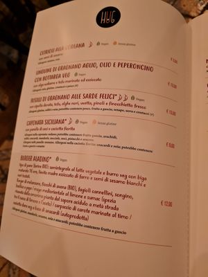 Menu at Altrove in Monza
