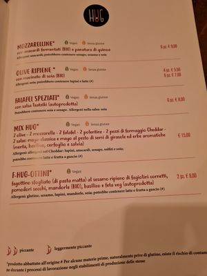 Menu at Altrove in Monza
