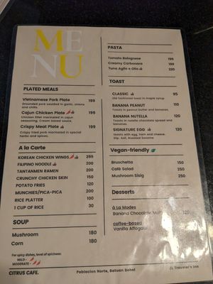 Menu at Citrus Cafe  in Batuan