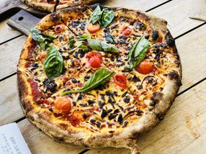 Margarita pizza with vegan cheese   at Boundary Island Brewery in Erskine