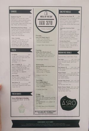 Menu at Asro Food Labs in Porvorim