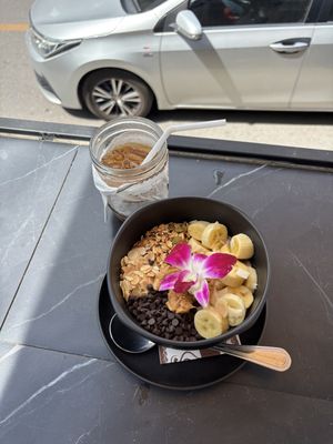 Yogurt bowl & oat iced latte  at Shatterbox Ao Nang in Krabi