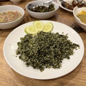 Tapioca Leaves Fried Rice  at Bahe' Restaurant in Kuching