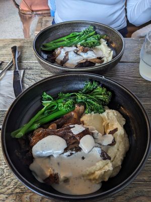 Oyster steak with creamy mash at The Kitchen @ Brixton Yoga in Leamington Spa