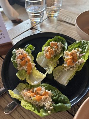 CAULIFLOWER CEVICHE
LIME-CURED CAULIFLOWER IN LETTUCE CUPS SWEET   at The Kitchen @ Brixton Yoga in Leamington Spa