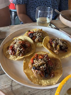 #2 ROASTED PEPPER & PINTO BEAN TOSTADA  at The Kitchen @ Brixton Yoga in Leamington Spa