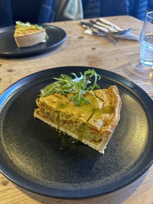
- CARROT SMOKED 'SALMON' TART, CHIVE OIL - really good  at The Kitchen @ Brixton Yoga in Leamington Spa