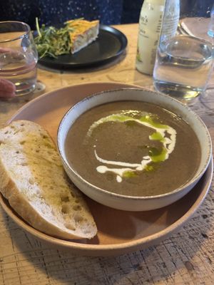 - CHESTNUT & SHIITAKE MUSHROOM SOUP, SOURDOUGH - absolutely amazing   at The Kitchen @ Brixton Yoga in Leamington Spa