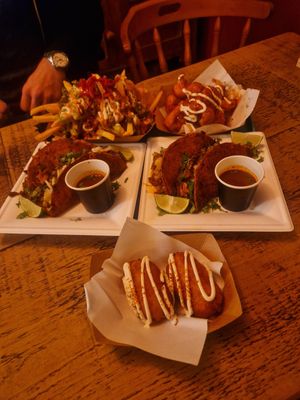 Tacos, loaded fries, croquettes, cauliflower wings. at Carolina's TexMex @ The King Billy Pub in Nottingham