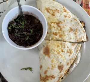 soy-rizo quesadilla with black beans  at Boogaloos in San Francisco