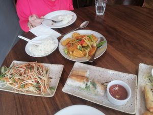 Salad, Summer rolls, spring rollsrolls & tofu stir fry at Viet Chefs in North London