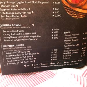 the bottom of the plant based page on the menu at Ambassador In Paradise Resort in Boracay