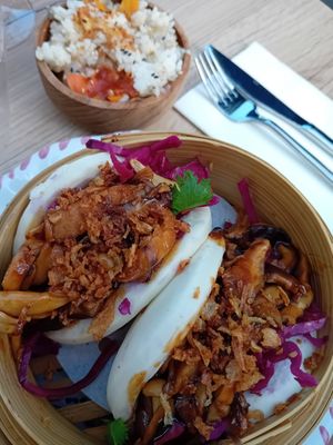 Mushroom bao with rice on the side (included) at Miss Bao in Rennes