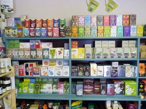 Over a hundred varieties of tea at Dyfi Wholefoods in Machynlleth