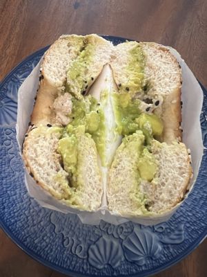 Everything bagel with cashew cream cheese and avocado   at Cambodia Bagels in Phnom Penh