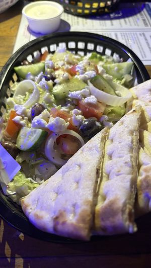 Greek salad with pita  at I Should be Souvlaki Canteen   in Brunswick