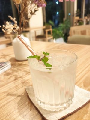 Coconut water with kefir at Janym in Pai