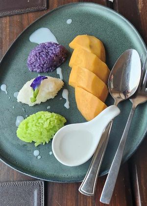 Mango Sticky Rice at Supatra River House in Bangkok