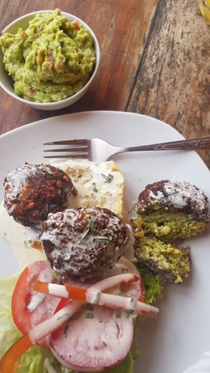 3 Falafel with guac on the side. Vegan if without garlic sauce. at Otra Cosa in Huanchaco