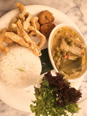 Red​ curry with fake duck and fake pork. at Lyn's The Shanghai Cafe in Songkhla