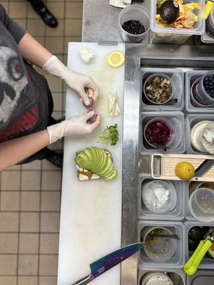 Seedy Toast in the making (can be made vegan)  at Five Mile Eatery in Lafayette
