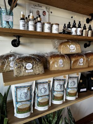 Fresh baked sourdough for sale (vegan)  at Five Mile Eatery in Lafayette