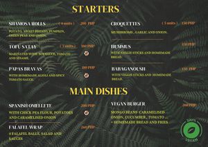 Our actual menu for Starters and Main dishes at Belle's Beach Bar in San Juan