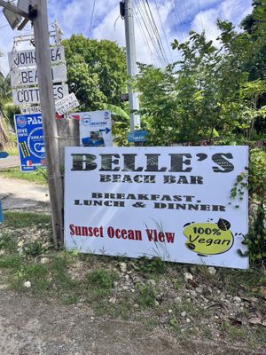 Sign at road  at Belle's Beach Bar in San Juan