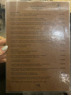 Menu  at Azalai Urban Souk in Marrakech