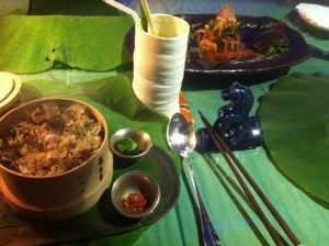 steamed rice with herbs and fried tofu at Pure Lotus - Jìng Xīn Lián 净心莲 in Beijing