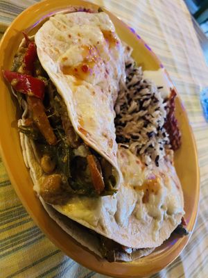 Vegan quesadillas - optional order with no cheese or sour cream.) Loved the wild rice. Cashews inside quesadillas were so yummy.  at Mamacita's  in Borovets
