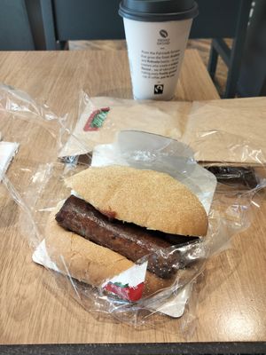 Vegan sausage sandwich. at Greggs - Kings Cross in North London