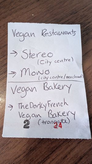 Note from the owner with recommendations for vegan places at Brunch  in Glasgow